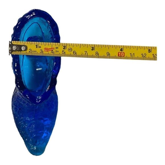 Vintage Blue Glass Shoe Slipper High Heel Cabbage Rose by Kanawha Glass Co. READ - Picture 7 of 10